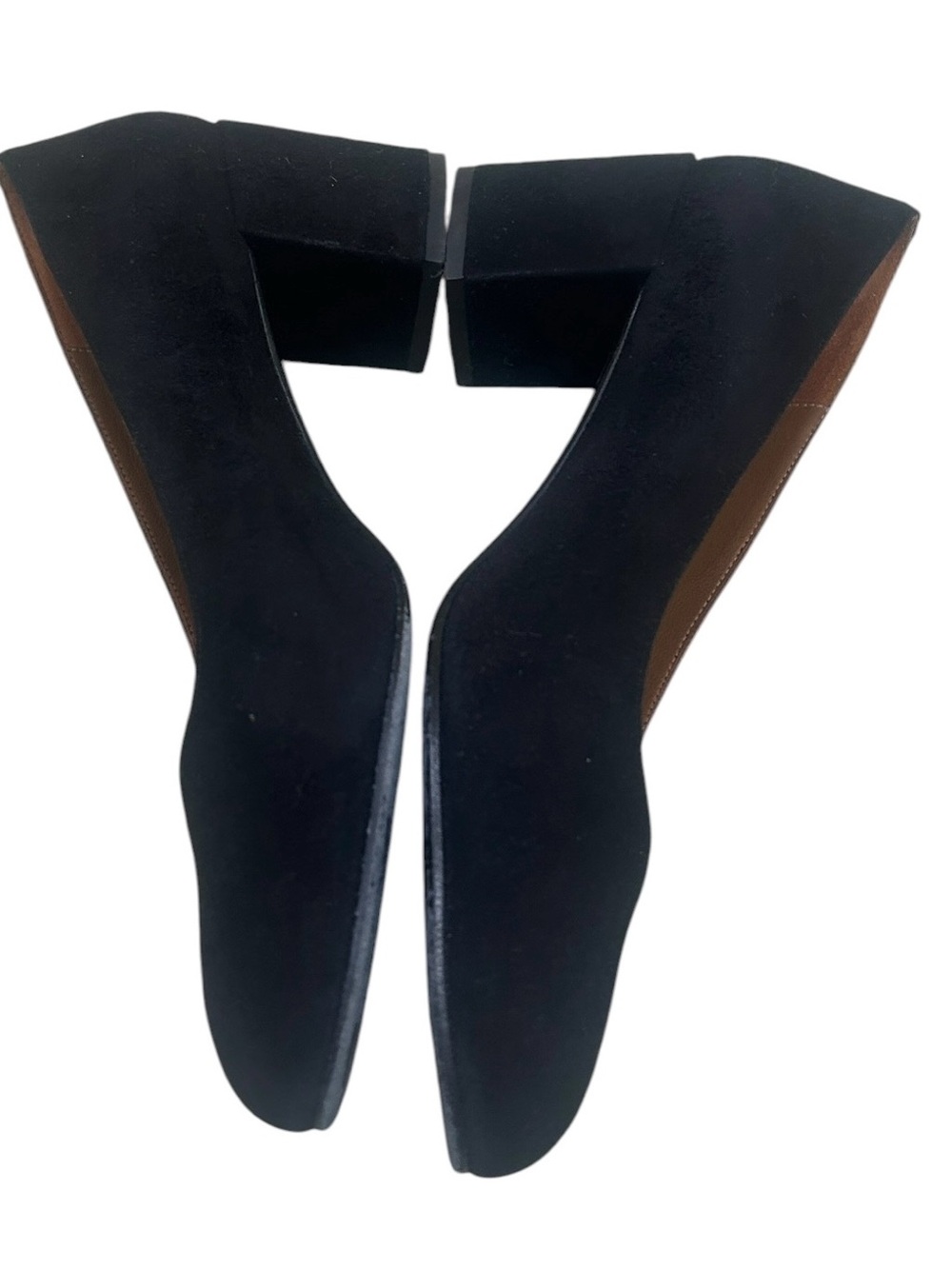 Margaux the Heel Black suede round toe Low Block Heel Pumps slip on in box 8 - Picture 7 of 16